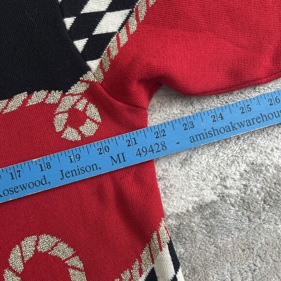 Vintage Jaeger Sweater Womens Medium Embroidered Rope Metallic Black Red - Picture 8 of 9